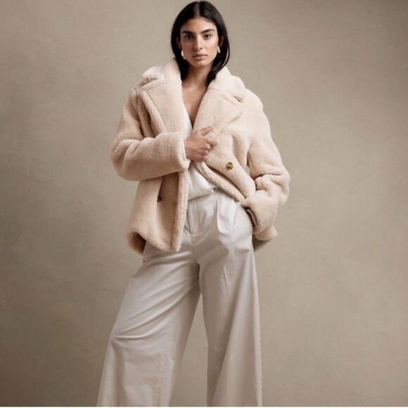 Banana Republic oversized teddy bear Sherpa coat • Small Petite Cream, NWT - Picture 1 of 5